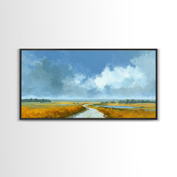 Old Country Road Framed Canvas Print, Landscape Art, Fine Art Print, Living Room Decor, Fine Art, Horizon, Digital Prints, LAN-2x1-16