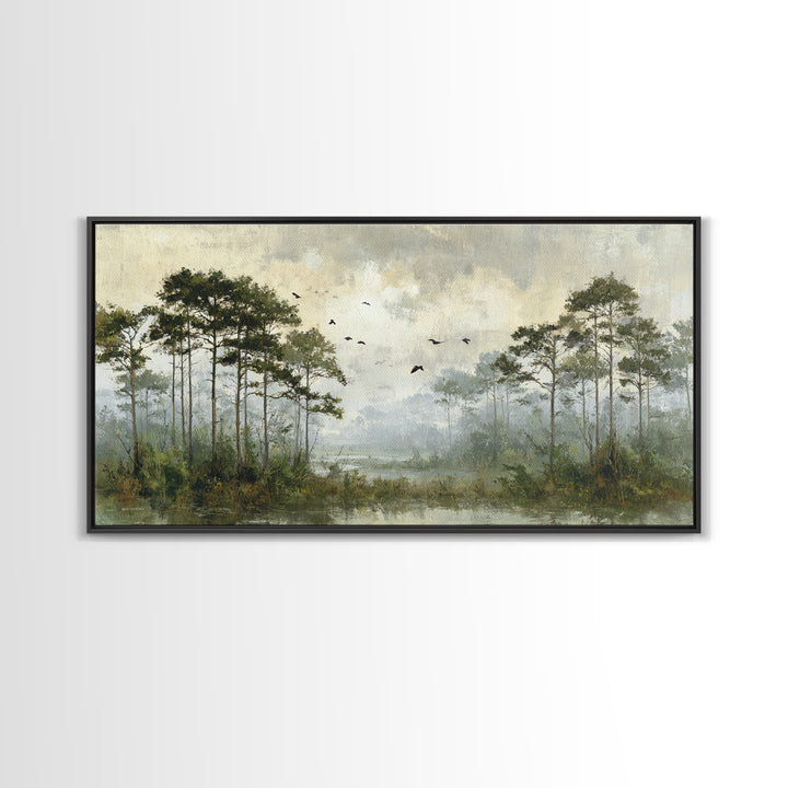 Misty Cypress Swamp Framed Canvas Print, Landscape Art, Room Decor, Living Room Decor, Fine Art, Horizon, Printable Wall Art, LAN-2x1-18