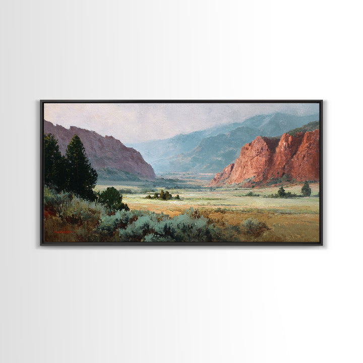 Red Canyon Walls Framed Canvas Print, Landscape Art, Living Room Decor, Oil Painting, Horizon, Horizontal Wall Art, LAN-2x1-25