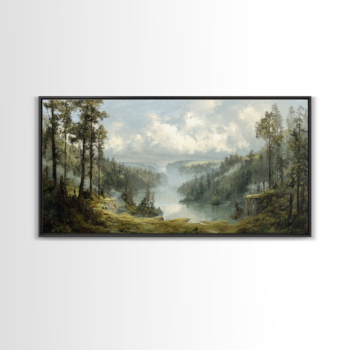 Waterfall Hidden in Dense Forest Canvas Print, Landscape Art, Wall Art, Living Room Decor, Fine Art, Horizon, Framed Wall Art, LAN-2x1-32