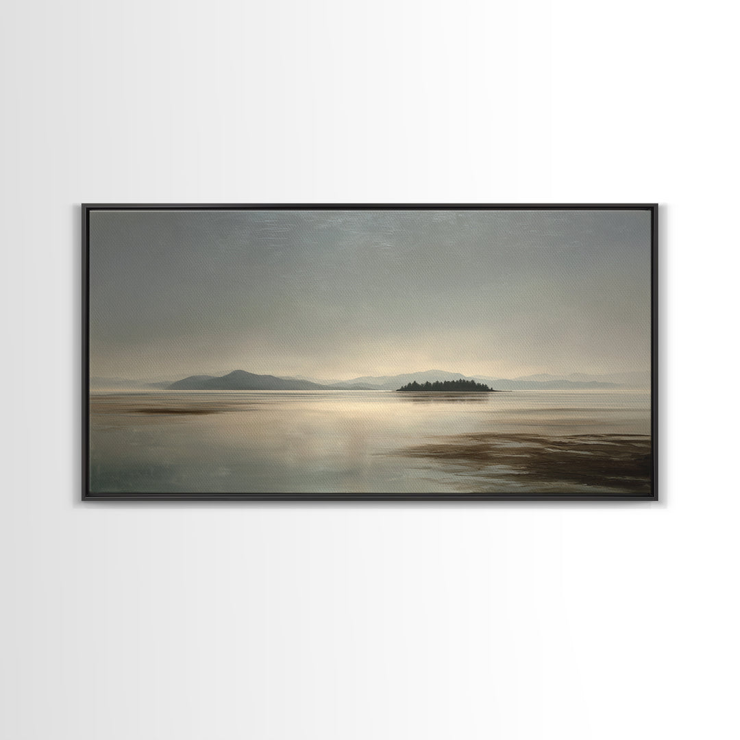 Volcanic Black Beach Framed Canvas Print, Landscape Art, Contemporary Art, Living Room Decor, Fine Art, Horizon, Original Art, LAN-2x1-34