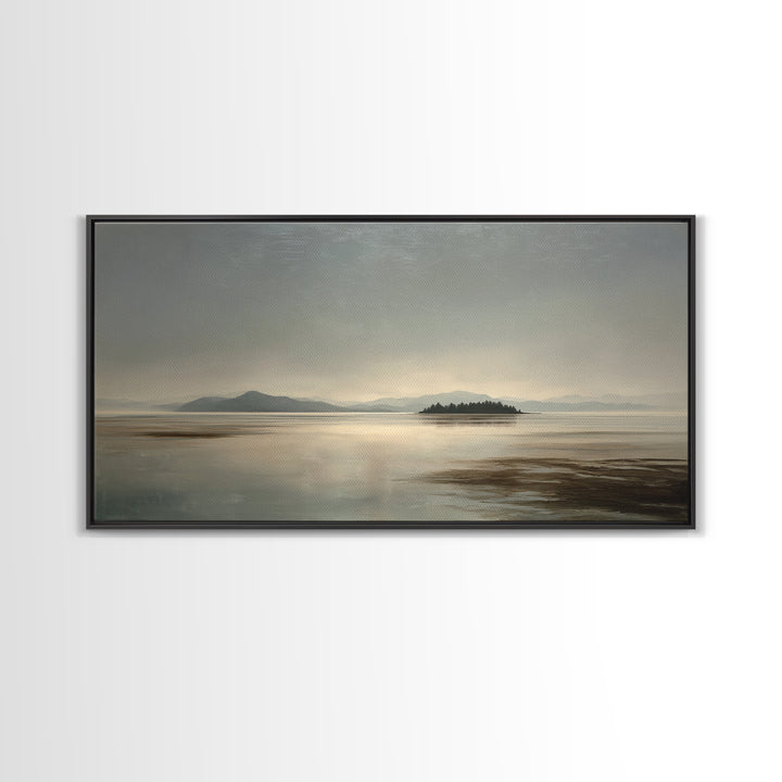 Volcanic Black Beach Framed Canvas Print, Landscape Art, Contemporary Art, Living Room Decor, Fine Art, Horizon, Original Art, LAN-2x1-34