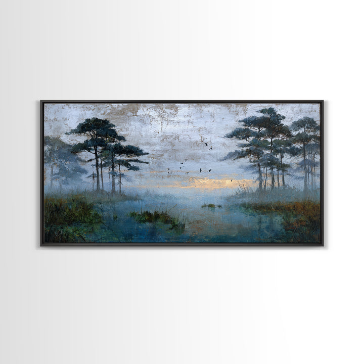 Misty Cypress Swamp Framed Canvas Print, Landscape Art, Room Decor, Living Room Decor, Fine Art, Horizon, Printable Wall Art, LAN-2x1-42