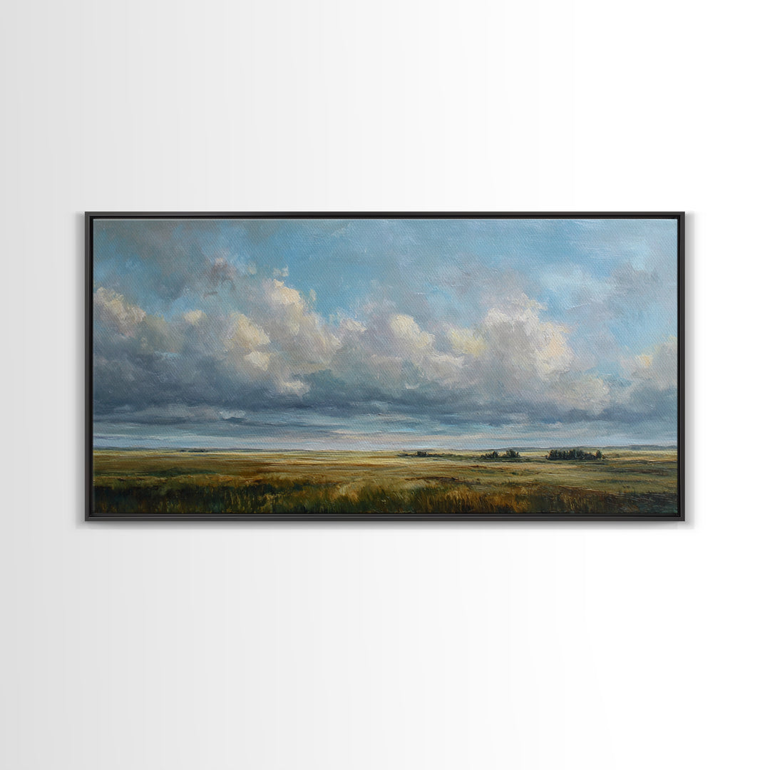 Storm Clouds over an Open Prairie Canvas Print, Landscape Art, Digital Print, Living Room Decor, Horizon, Living Room Wall Art, LAN-2x1-47