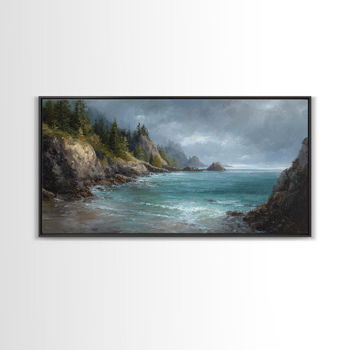 Coastal Cliffs with Crashing Waves Canvas Print, Landscape Art, Art Prints, Living Room Decor, Horizon, Abstract Wall Art, LAN-2x1-52