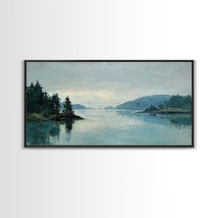 Fjord Landscape with Icy Blue Water Framed Canvas Print, Landscape Art, Wall Art Print, Living Room Decor, Fine Art, Horizon, LAN-2x1-59