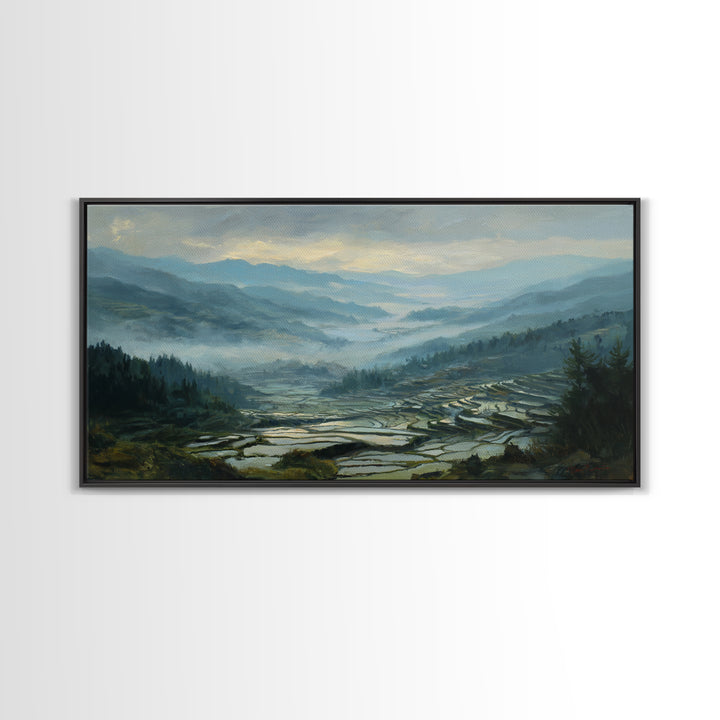 Rice Terraces Glowing Canvas Print, Landscape Art, Wall Art, Living Room Decor, Horizon, Framed Wall Art, Abstract Art, LAN-2x1-62