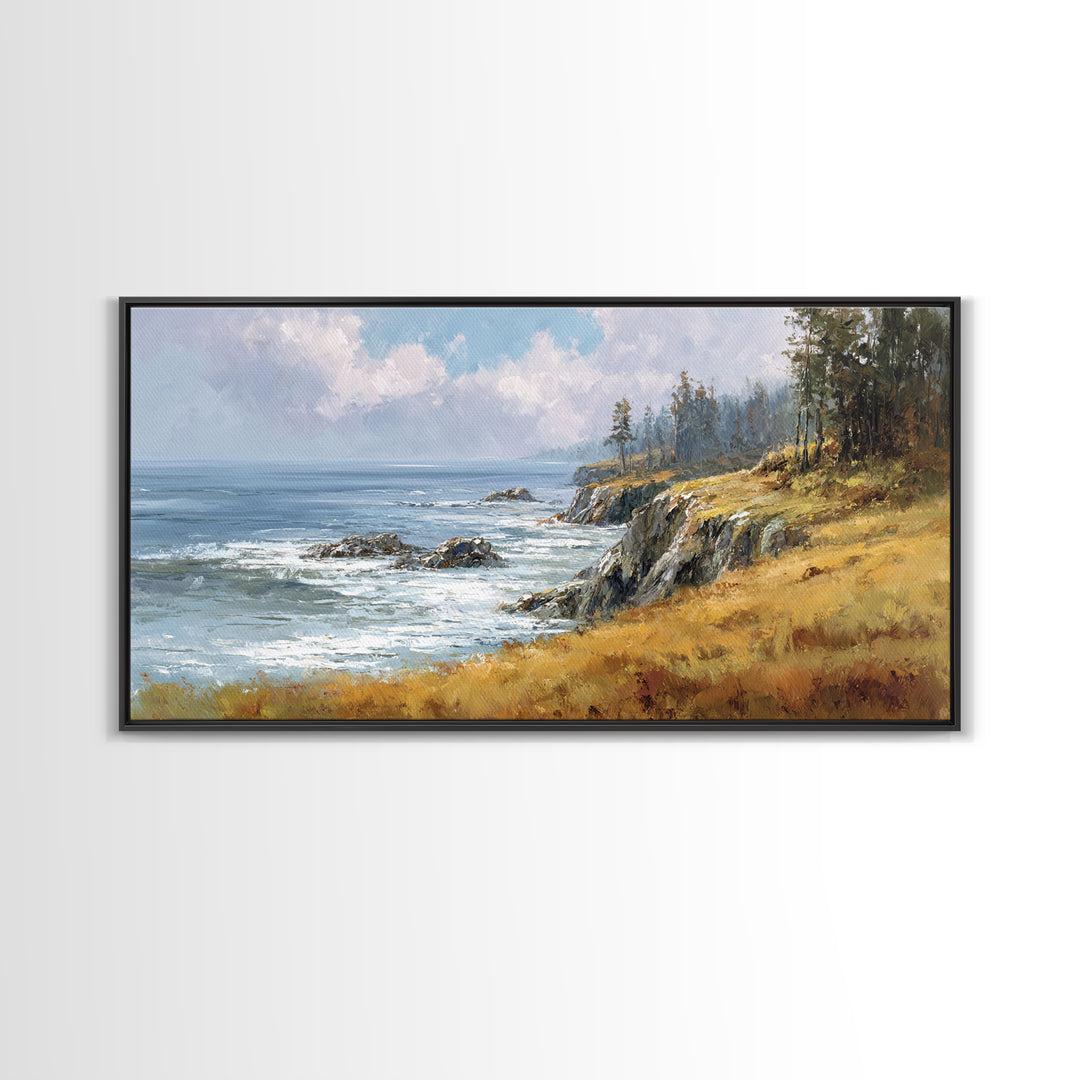 Coastal Cliffs with Crashing Waves Canvas Print, Landscape Art, Farmhouse Decor, Living Room Decor, Fine Art, Horizon, LAN-2x1-76