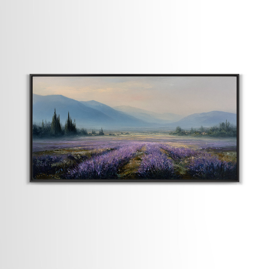 Lavender Field Leading to Distant Hills Canvas Print, Landscape Art, Digital Prints, Living Room Decor, Fine Art, Horizon, LAN-2x1-78