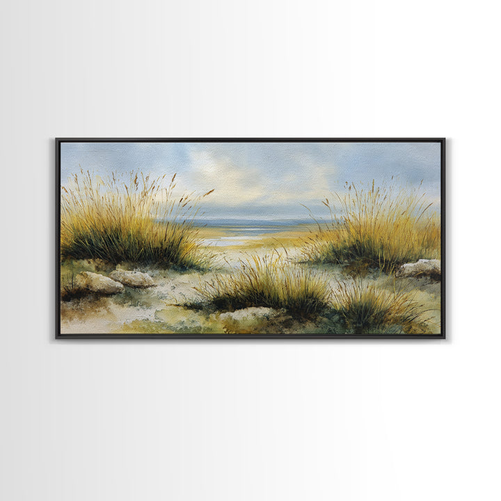 Desert Dunes under Pale Moon Framed Canvas Print, Landscape Art, Set of 3 Prints, Living Room Decor, Fine Art, Horizon, LAN-2x1-79