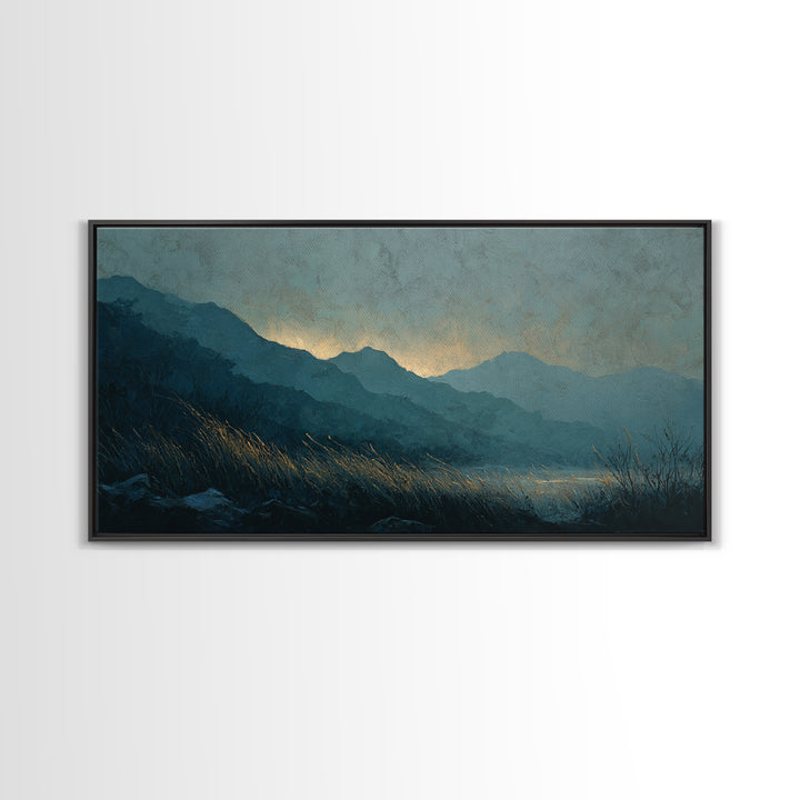 Misty Mountain Valley at Sunrise Canvas Print, Landscape Art, Abstract Wall Art, Living Room Decor, Fine Art, Horizon, LAN-2x1-93