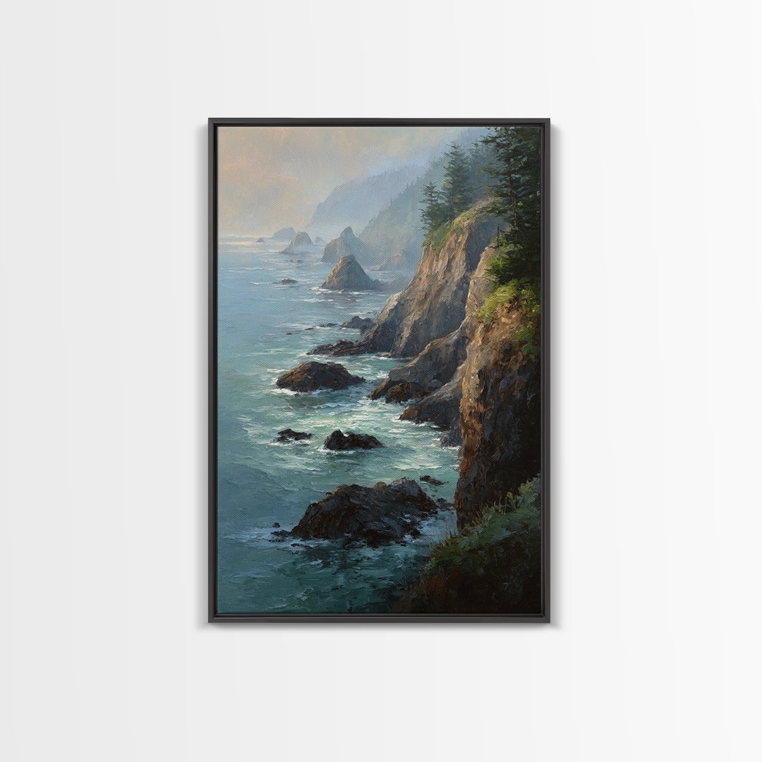 Coastal Cliffs with Crashing Waves Canvas Print, Landscape Art, Gallery Decor, Living Room Decor, Fine Art, Horizon, Wall Art, LAN-2x3-16