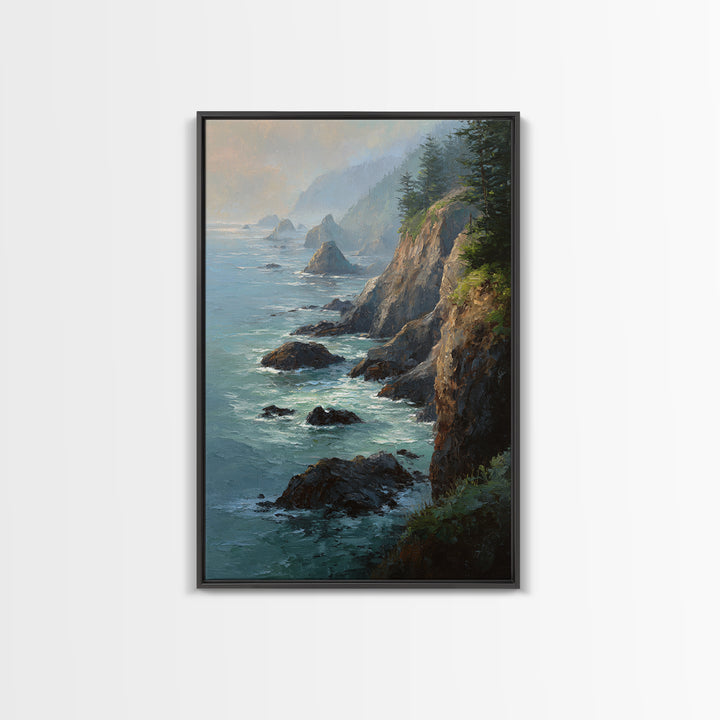 Coastal Cliffs with Crashing Waves Canvas Print, Landscape Art, Gallery Decor, Living Room Decor, Fine Art, Horizon, Wall Art, LAN-2x3-16