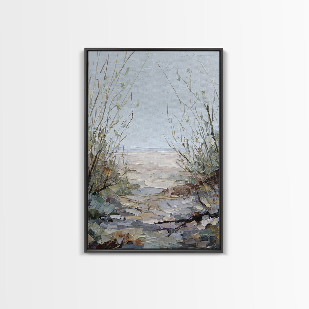 Desert Dunes under Pale Moon Framed Canvas Print, Landscape Art, Contemporary Art, Living Room Decor, Fine Art, Horizon, LAN-2x3-19