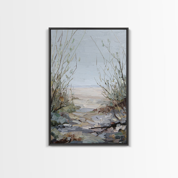 Desert Dunes under Pale Moon Framed Canvas Print, Landscape Art, Contemporary Art, Living Room Decor, Fine Art, Horizon, LAN-2x3-19
