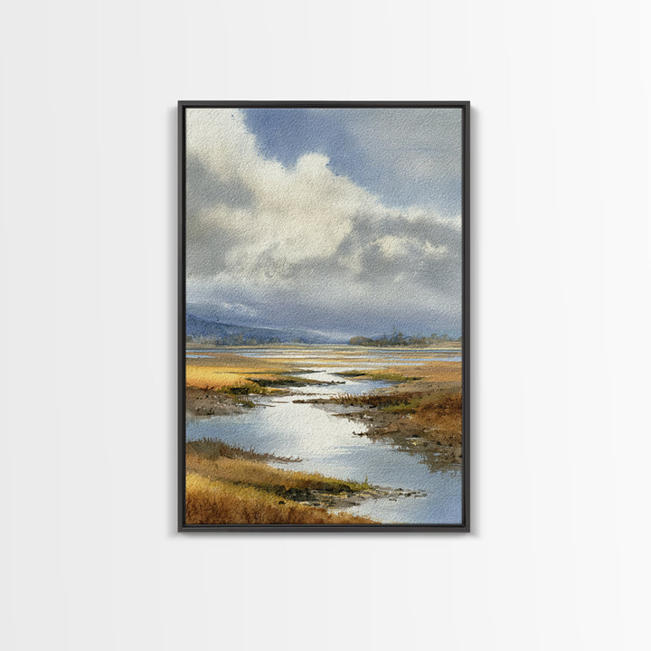 Moonlit River with Silver Reflections Canvas Print, Landscape Art, Original Painting, Living Room Decor, Fine Art, Horizon, LAN-2x3-29