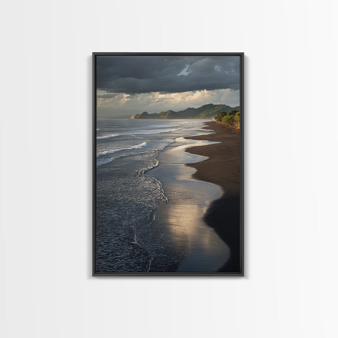 Volcanic Black Beach Framed Canvas Print, Landscape Art, Wall Decor, Living Room Decor, Fine Art, Horizon, Digital Print, LAN-2x3-46
