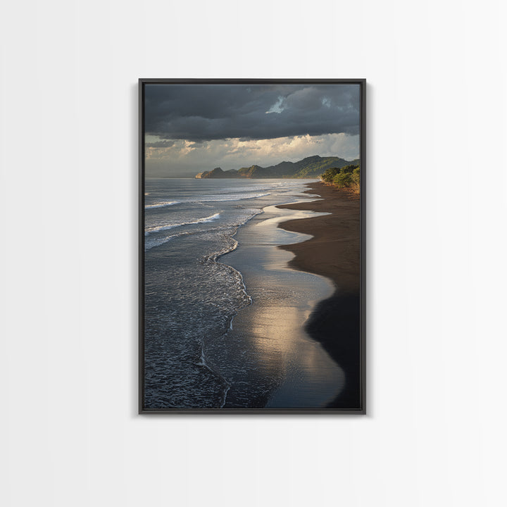 Volcanic Black Beach Framed Canvas Print, Landscape Art, Wall Decor, Living Room Decor, Fine Art, Horizon, Digital Print, LAN-2x3-46