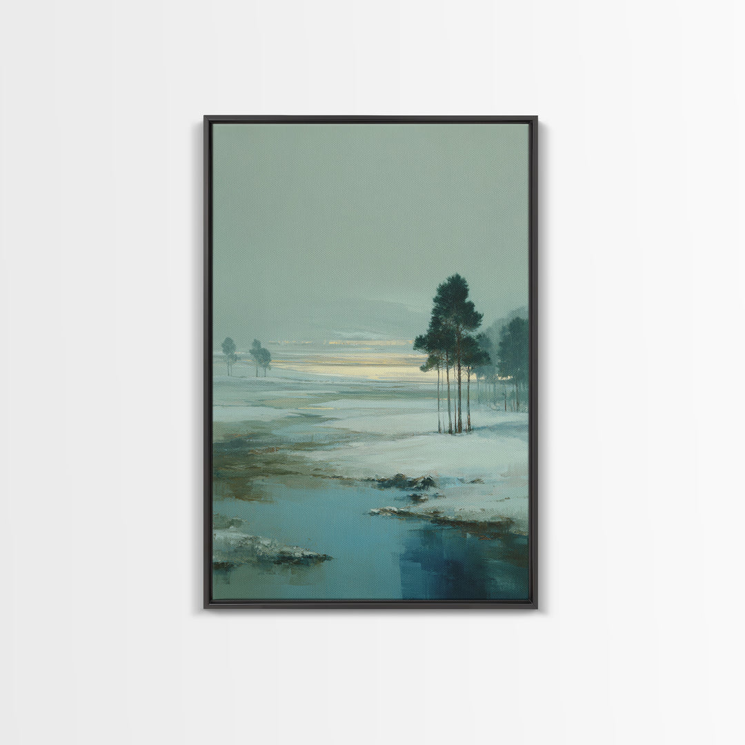 Fjord Landscape with Icy Blue Water Framed Canvas Print, Landscape Art, Original Art, Living Room Decor, Fine Art, Horizon, LAN-2x3-47