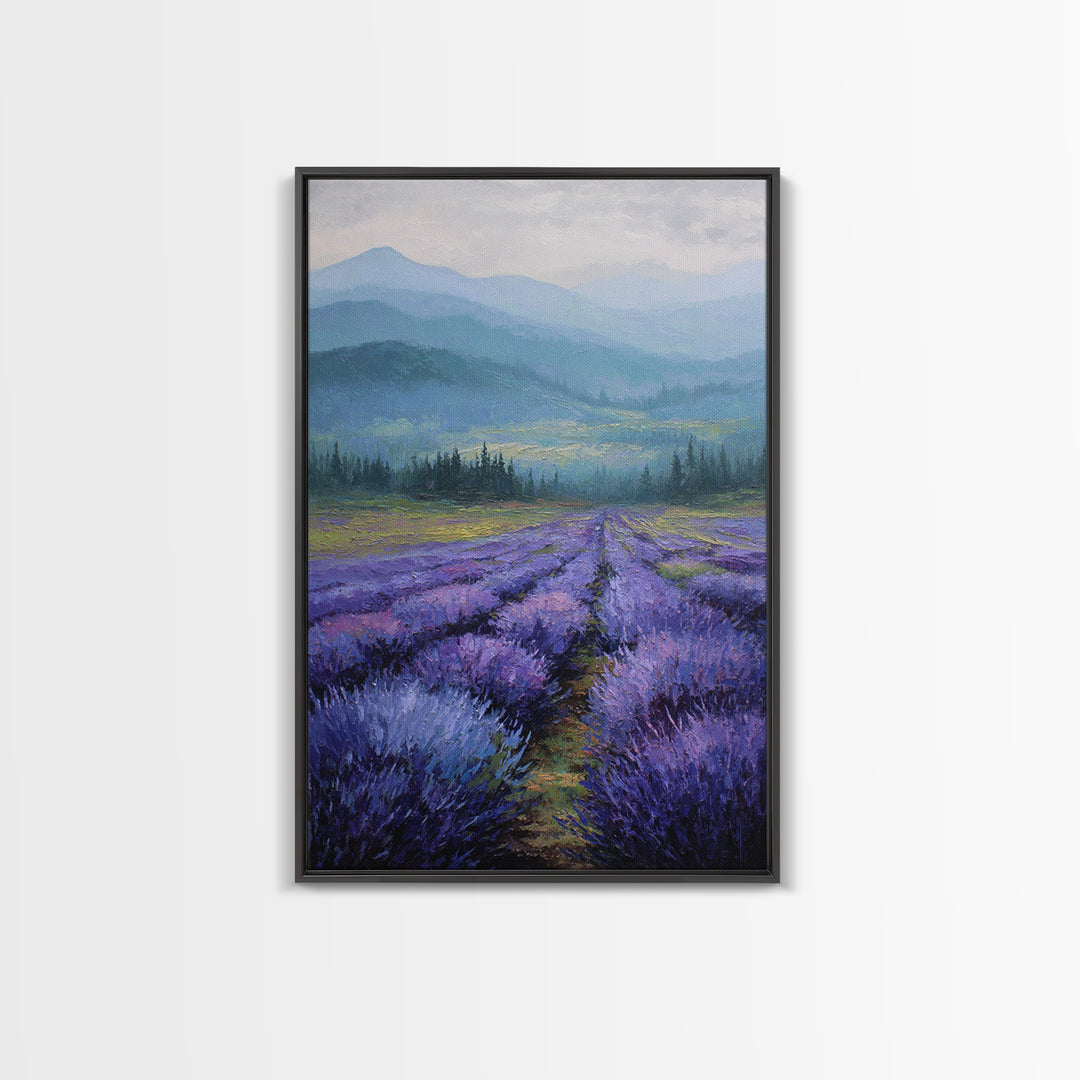Lavender Field Leading to Distant Hills Canvas Print, Landscape Art, Digital Art, Living Room Decor, Fine Art, Horizon, LAN-2x3-66
