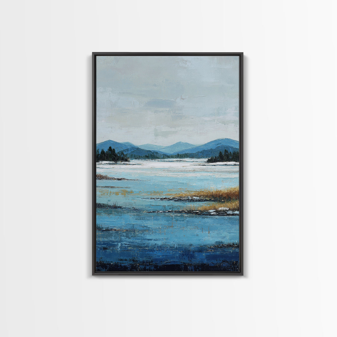 Fjord Landscape with Icy Blue Water Canvas Print, Landscape Art, Living Room Decor, Oil Painting, Horizon, Modern Art, LAN-2x3-71