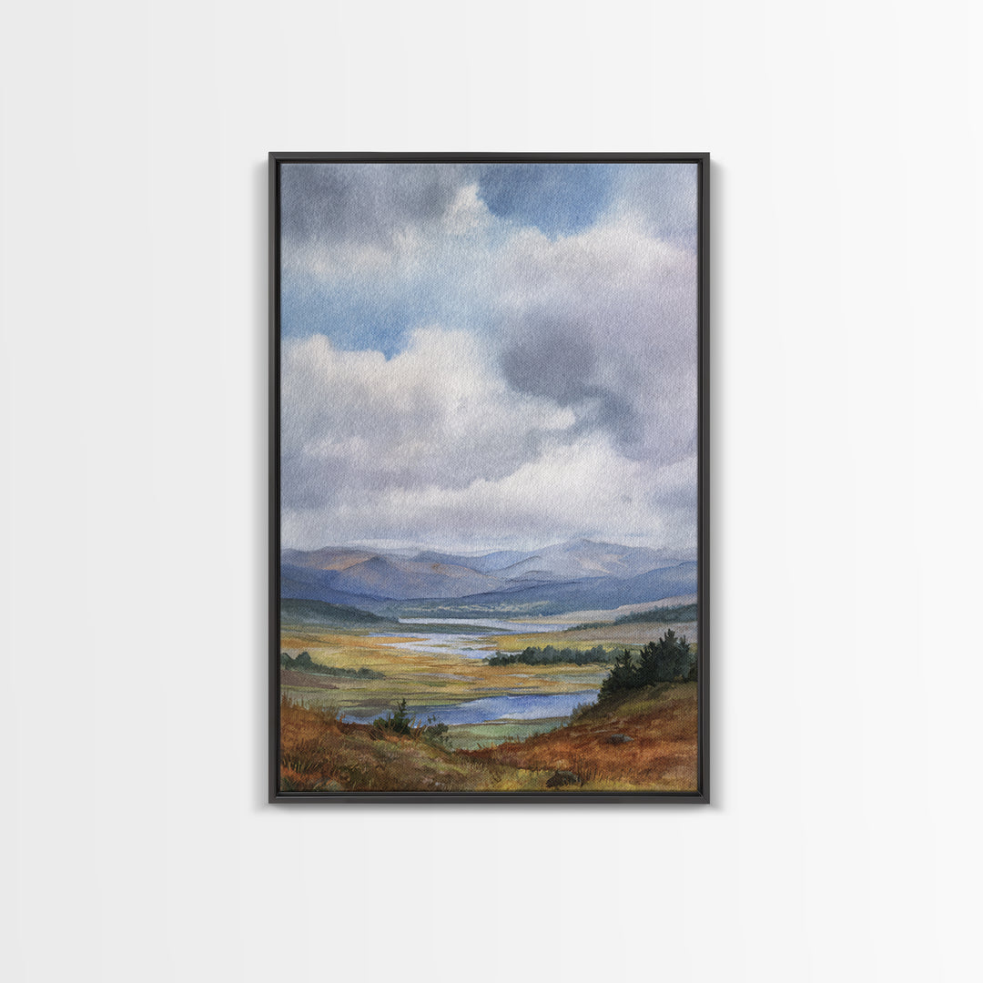 Rocky Scottish Highland Framed Canvas Print, Landscape Art, Boho Wall Art, Living Room Decor, Fine Art, Horizon, Neutral Decor, LAN-2x3-73