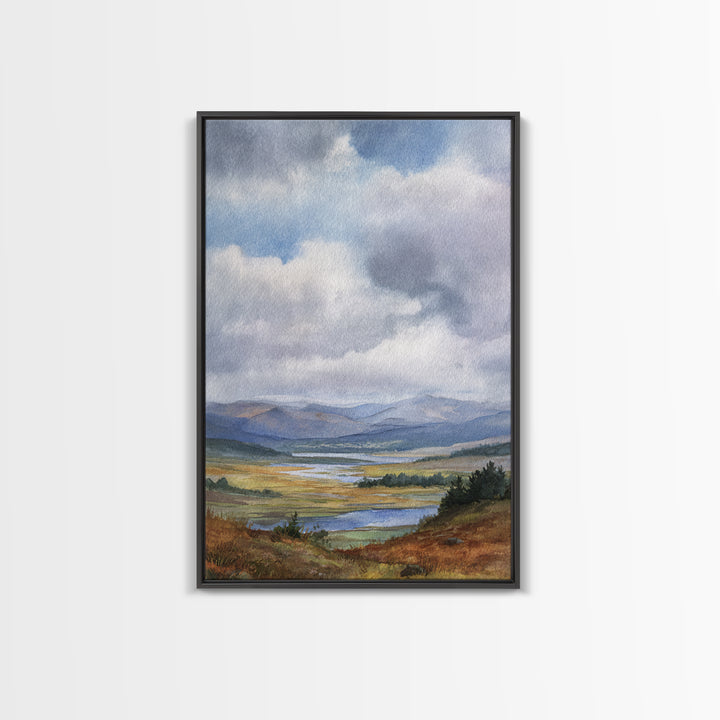 Rocky Scottish Highland Framed Canvas Print, Landscape Art, Boho Wall Art, Living Room Decor, Fine Art, Horizon, Neutral Decor, LAN-2x3-73