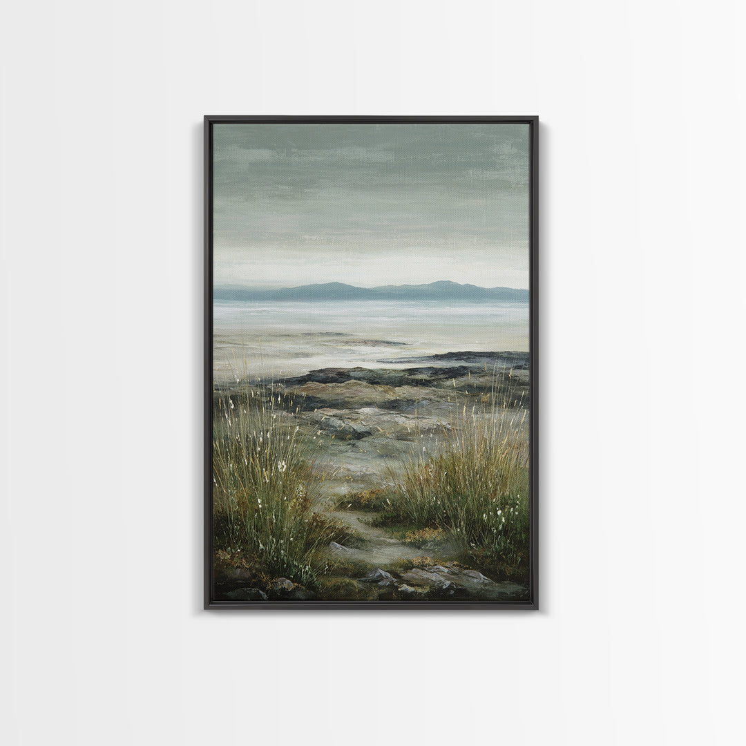 Rocky Scottish Highland Framed Canvas Print, Landscape Art, Boho Wall Art, Living Room Decor, Fine Art, Horizon, Neutral Decor, LAN-2x3-97