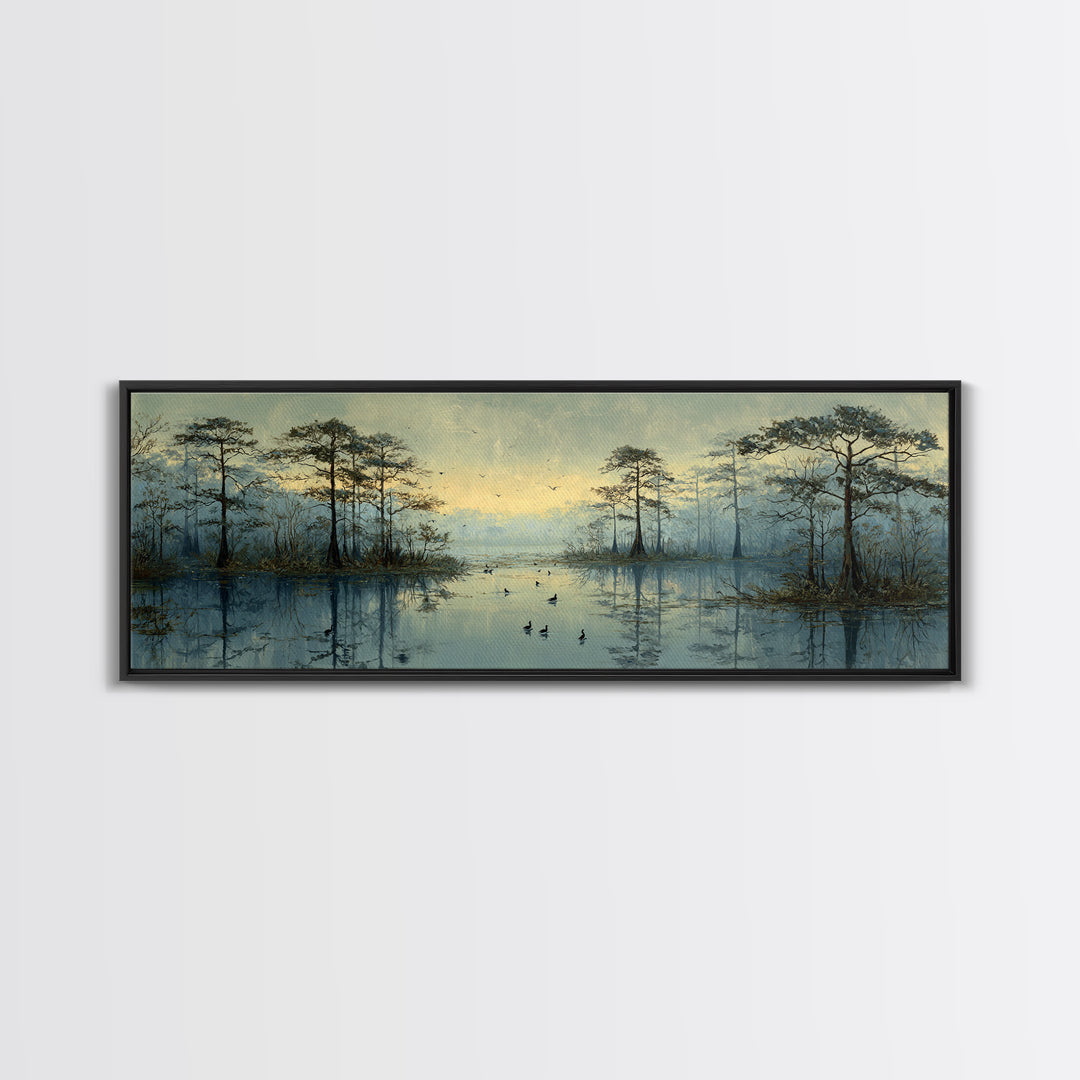 Misty Cypress Swamp Canvas Print, Landscape Art, Modern Decor, Living Room Decor, Fine Art, Horizon, Wall Decor, Digital Prints, LAN-3x1-14