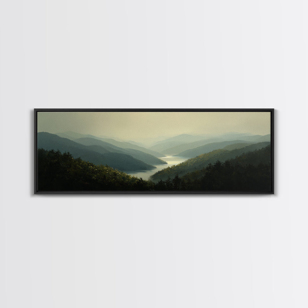 Waterfall Hidden in Dense Forest Framed Canvas Print, Landscape Art, Floral Wall Art, Living Room Decor, Fine Art, Horizon, LAN-3x1-28