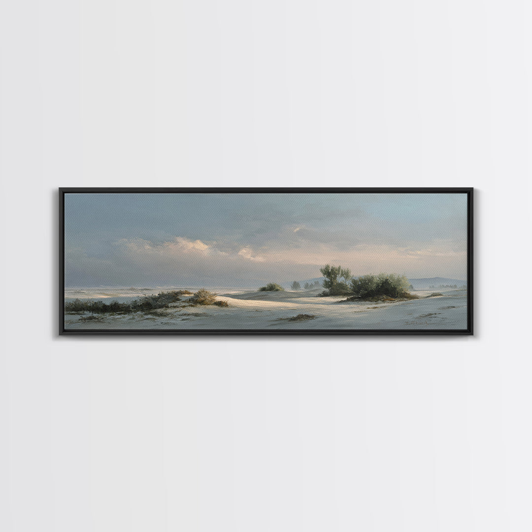 Desert Dunes under Pale Moon Canvas Print, Landscape Art, Fine Art Print, Living Room Decor, Fine Art, Horizon, Digital Prints, LAN-3x1-3