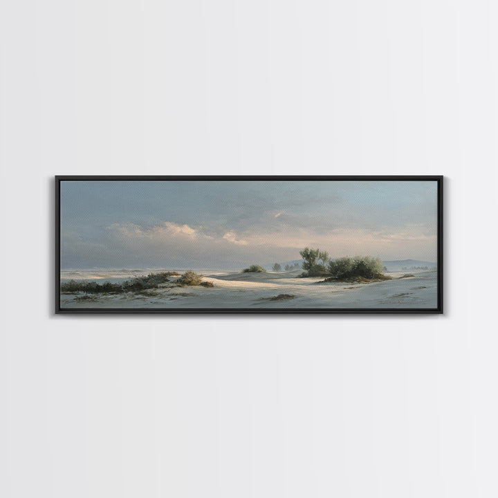 Desert Dunes under Pale Moon Canvas Print, Landscape Art, Fine Art Print, Living Room Decor, Fine Art, Horizon, Digital Prints, LAN-3x1-3