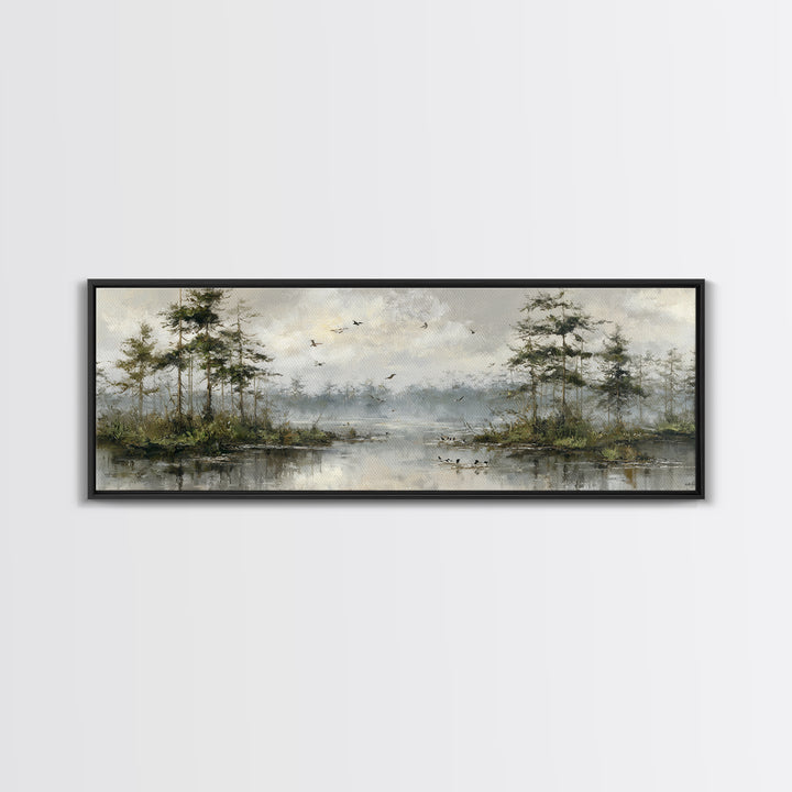 Misty Cypress Swamp Canvas Print, Landscape Art, Boho Decor, Living Room Decor, Fine Art, Horizon, Art Prints, Digital Art, LAN-3x1-62