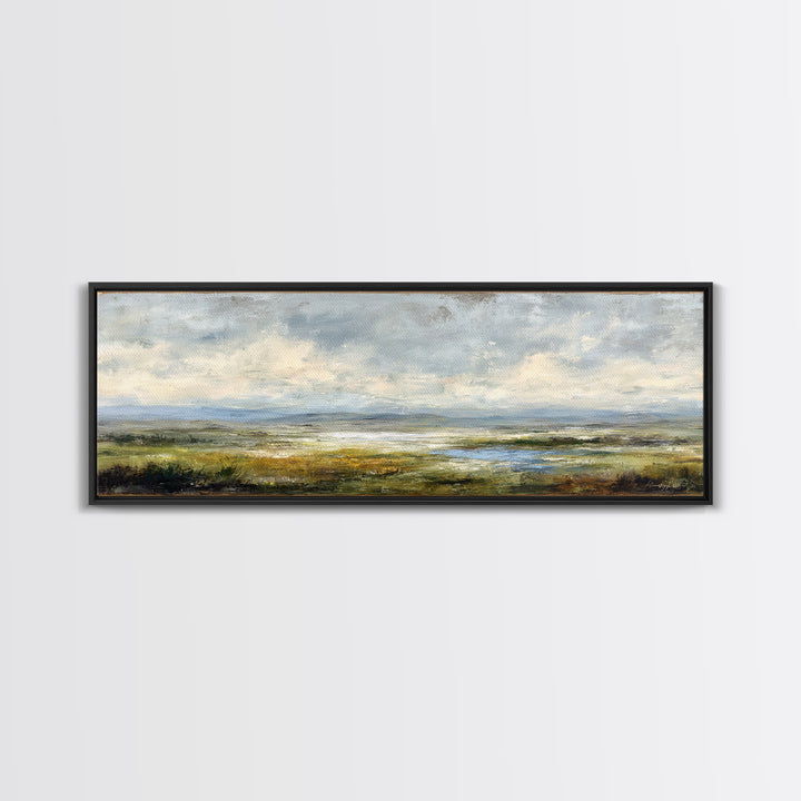 Storm Clouds over an Open Prairie Framed Canvas Print, Landscape Art, Original Art, Living Room Decor, Fine Art, Horizon, LAN-3x1-67