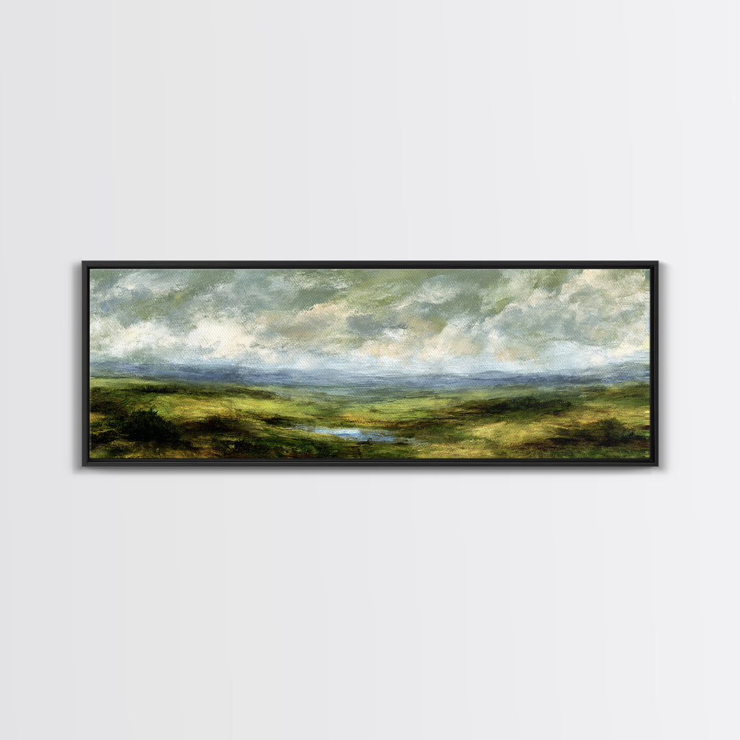 Rolling Green Hills Canvas Print, Landscape Art, Wall Art, Living Room Decor, Fine Art, Horizon, Framed Wall Art, Abstract Art, LAN-3x1-70