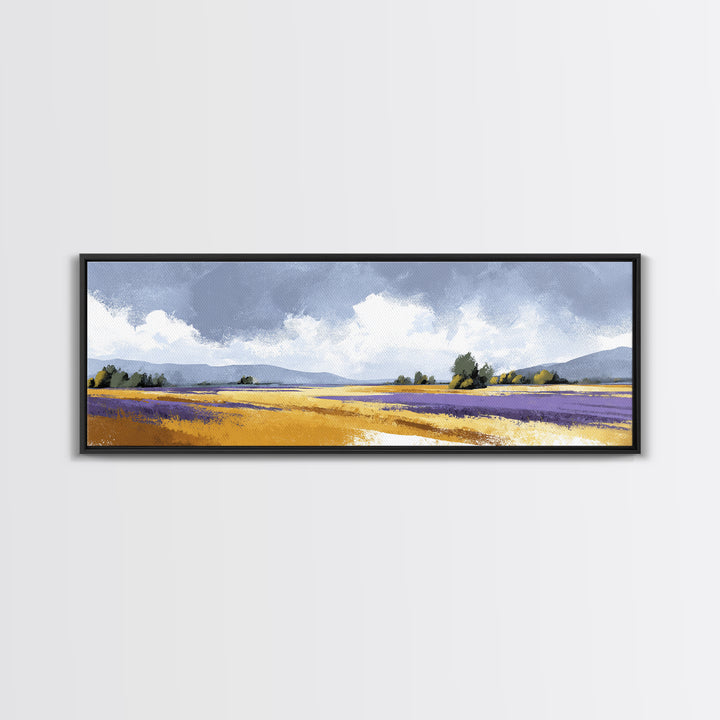 Lavender Field Leading to Distant Hills Canvas Print, Landscape Art, Living Room Wall Art, Living Room Decor, Oil Painting, LAN-3x1-98