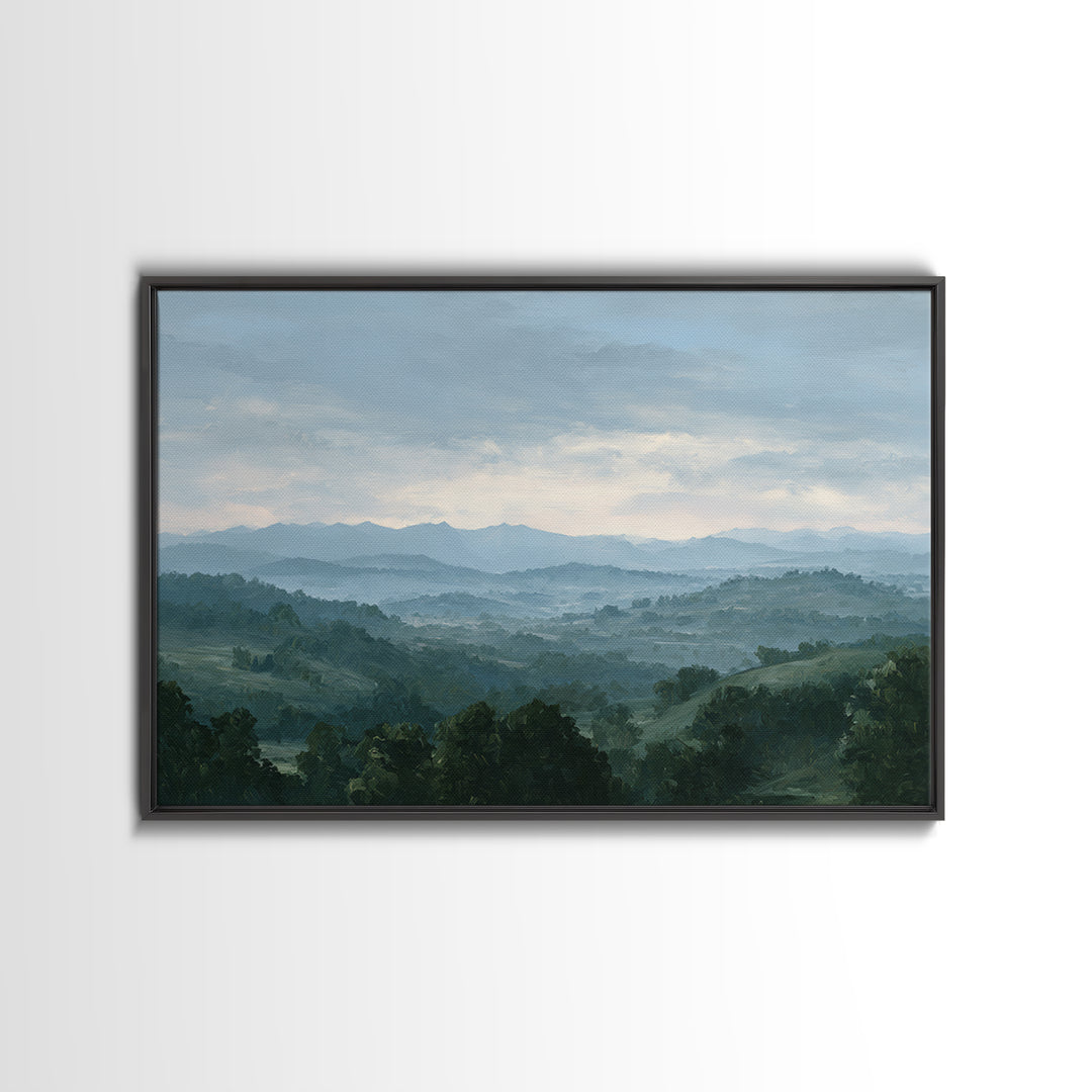 Rolling Green Hills Framed Canvas Print, Landscape Art, Living Room Decor, Oil Painting, Horizon, Modern Art, Gallery Decor, LAN-3x2-10
