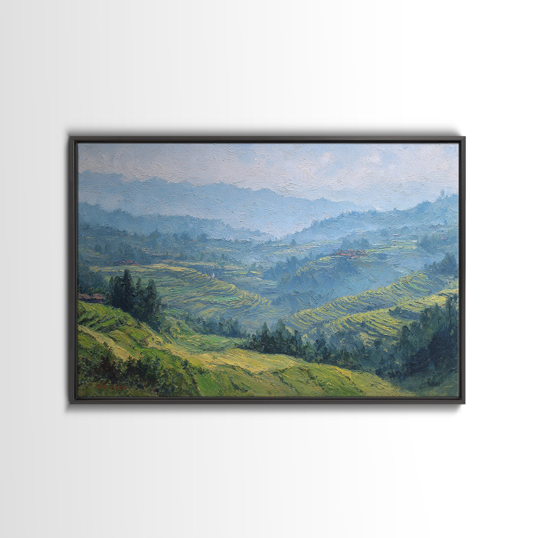 Rice Terraces Glowing Canvas Print, Landscape Art, Digital Print, Living Room Decor, Fine Art, Horizon, Living Room Wall Art, LAN-3x2-22