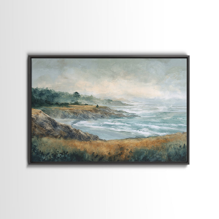 Coastal Cliffs with Crashing Waves Framed Canvas Print, Landscape Art, Set of 3 Prints, Living Room Decor, Fine Art, Horizon, LAN-3x2-36