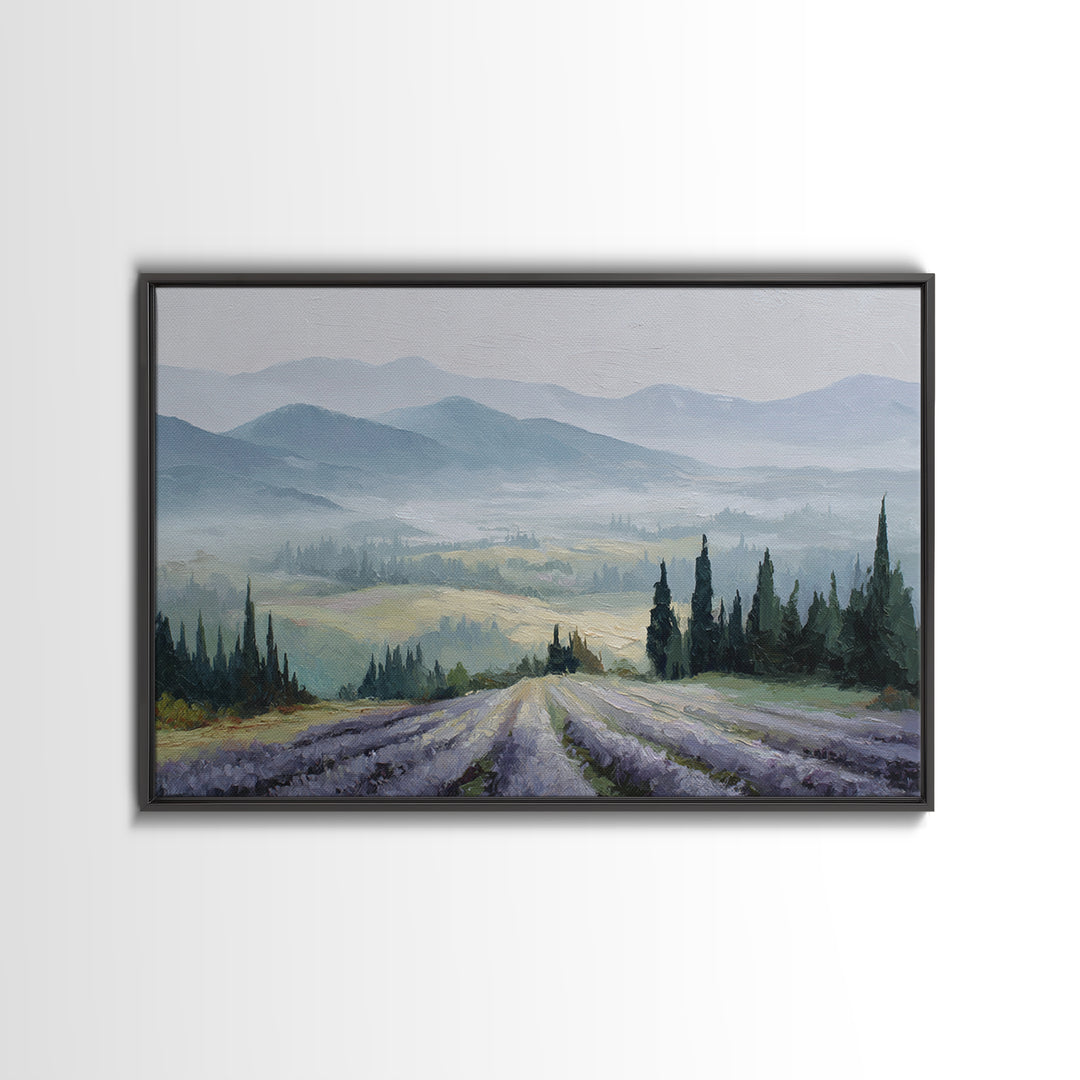 Lavender Field Leading to Distant Hills Canvas Print, Landscape Art, Abstract Wall Art, Living Room Decor, Fine Art, Horizon, LAN-3x2-38