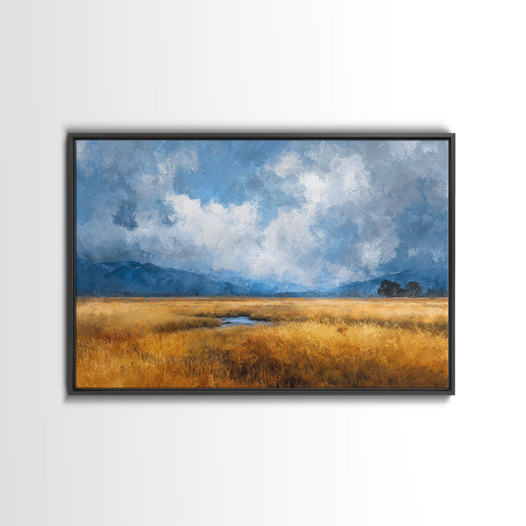 Golden Wheat Field Beneath Huge Clouds Canvas Print, Landscape Art, Digital Print, Living Room Decor, Fine Art, Horizon, LAN-3x2-4