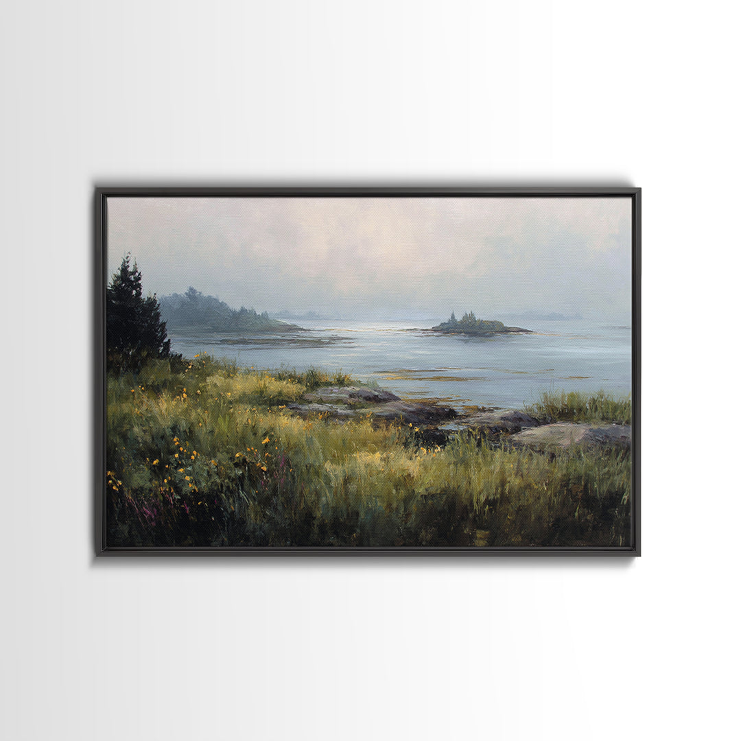 Sunlit Meadow with Wildflowers Framed Canvas Print, Landscape Art, Modern Art, Living Room Decor, Fine Art, Horizon, LAN-3x2-41