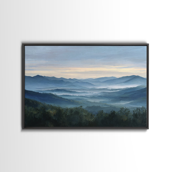 Misty Mountain Valley at Sunrise Canvas Print, Landscape Art, Modern Decor, Living Room Decor, Fine Art, Horizon, Wall Decor, LAN-3x2-53