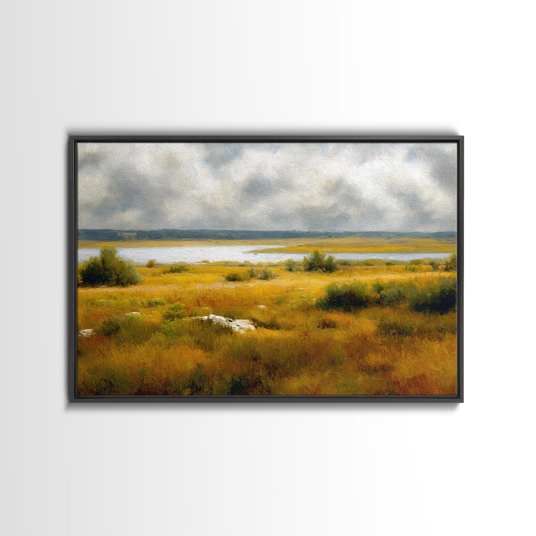 Storm Clouds over an Open Prairie Framed Canvas Print, Landscape Art, Digital Print, Living Room Decor, Fine Art, Horizon, LAN-3x2-55