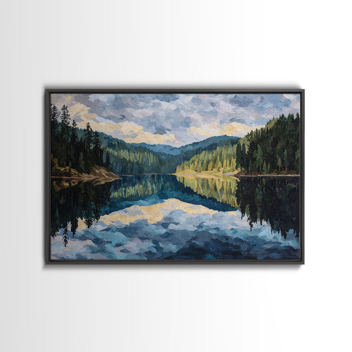 Quiet Lake Reflecting Pine Forest Canvas Print, Landscape Art, Room Decor, Living Room Decor, Fine Art, Horizon, LAN-3x2-56
