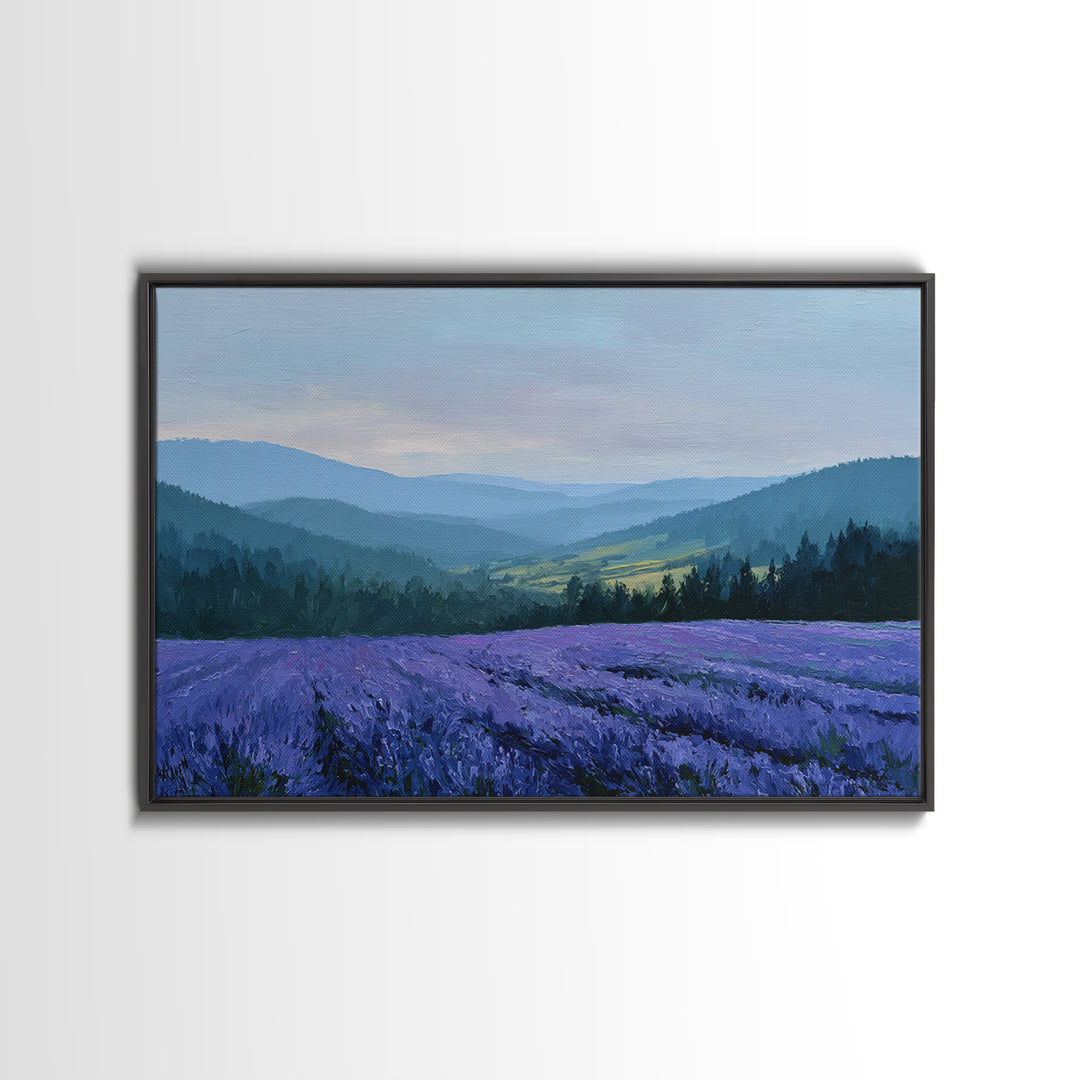 Lavender Field Leading to Distant Hills Canvas Print, Landscape Art, Abstract Wall Art, Living Room Decor, Fine Art, Horizon, LAN-3x2-62