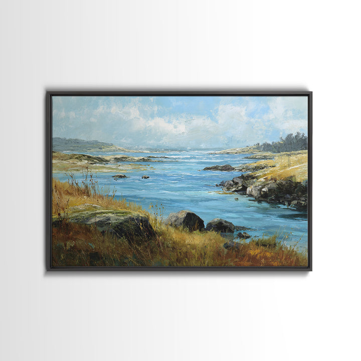 Fjord Landscape with Icy Blue Water Canvas Print, Landscape Art, Original Painting, Living Room Decor, Fine Art, Horizon, LAN-3x2-67
