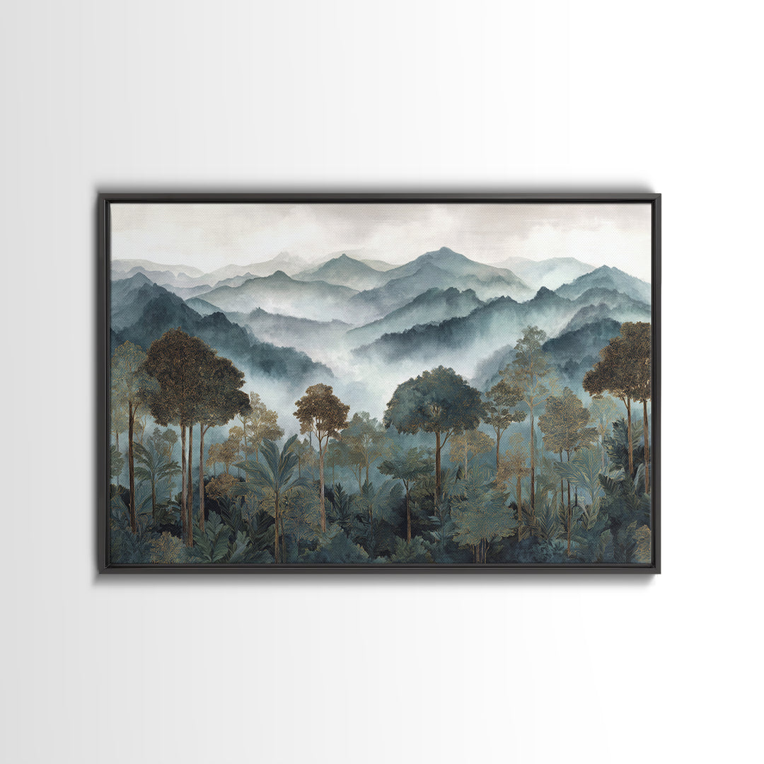 Tropical Jungle Waterfall Canvas Print, Landscape Art, Minimalist Decor, Living Room Decor, Oil Painting, Horizon, LAN-3x2-68