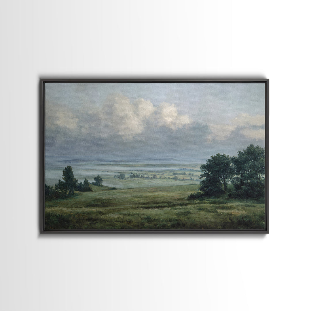 Storm Clouds over an Open Prairie Framed Canvas Print, Landscape Art, Luxury Decor, Living Room Decor, Fine Art, Horizon, LAN-3x2-79