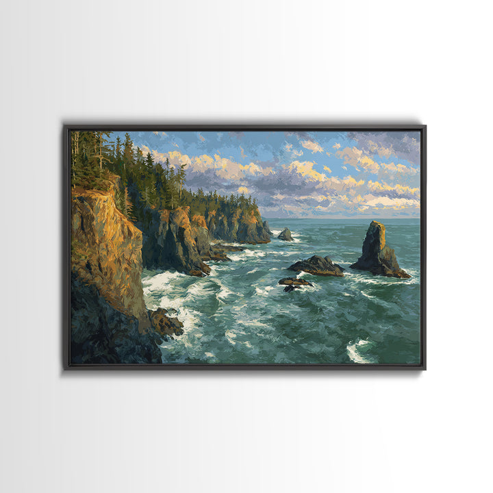 Coastal Cliffs with Crashing Waves Canvas Print, Landscape Art, Wall Decor, Living Room Decor, Fine Art, Horizon, Digital Print, LAN-3x2-84